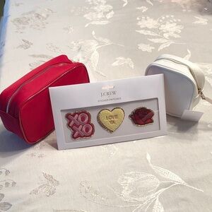 J.Crew Red and White Pouches with Sticker Patches